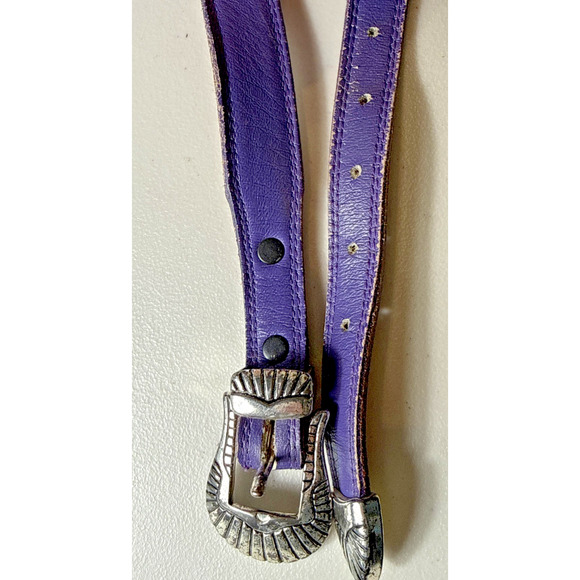 Vintage Nocona Purple Leather Belt Women’s Size XS Silver Buckle Western Kids - Picture 4 of 7